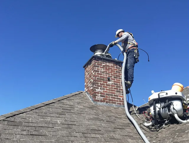Dedicated Lakeland Chimney Sweep team member cleaning a chimney in Lakeland, FL