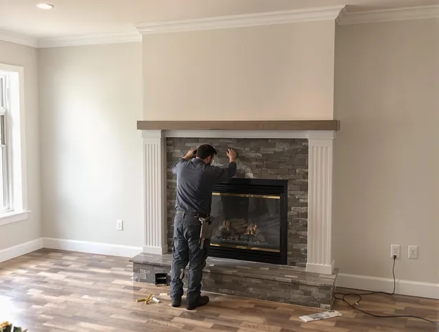 Lakeland Chimney Sweep finishing a custom fireplace install in Lakeland, FL